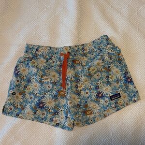 Patagonia Blue Floral shorts with Orange Drawcord